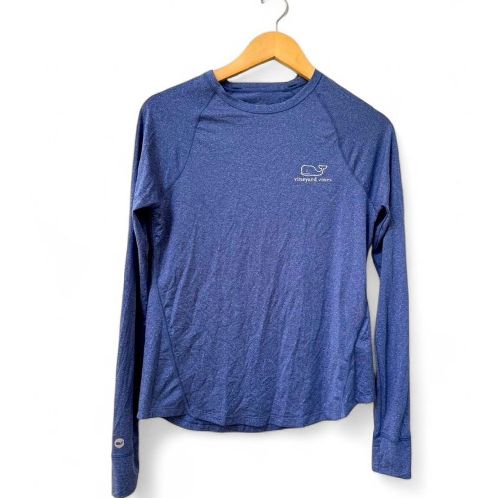 Women's Vineyard Vines Performance Long Sleeve Tee Blue XS Thumb Holes - Picture 2 of 8